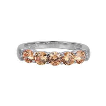 Champagne Cubic Zirconia Platinum Over Sterling Silver Ring 2.02ctw