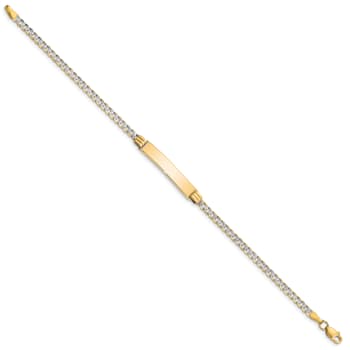 14k Yellow Gold and Rhodium Over 14k Yellow Gold Pavé Curb Link ID Bracelet
