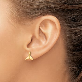 14k Yellow Gold Mini Whale Tail Stud Earrings