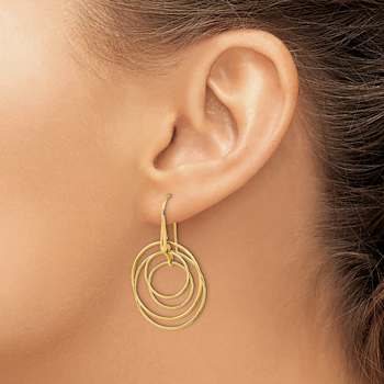 14k Yellow Gold Polished Circles Dangle Earrings