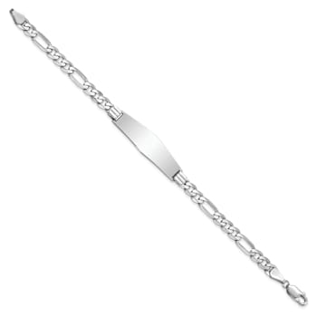 Rhodium Over 14k White Gold Figaro Link Soft Diamond Shape ID Bracelet