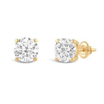 White Cubic Zirconia 14k Gold Studs With Velvet Gift Box 2ctw