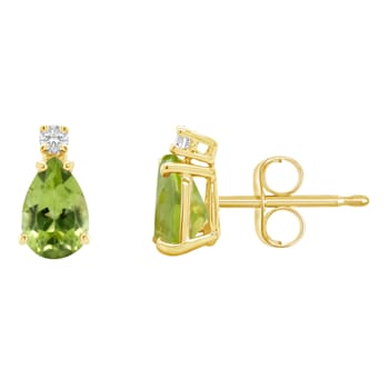 6x4mm Pear Shape Peridot with Diamond Accents 14k Yellow Gold Stud Earrings