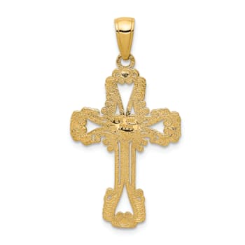 14k Yellow Gold Textured Beaded Cross with Heart Pendant