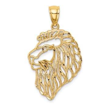 14k Yellow Gold Diamond-Cut Lion Profile Pendant