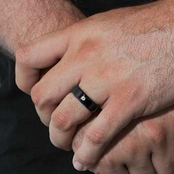 Robert Alton Men's Diamond Black Ion Plated Band Ring In Tungsten