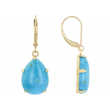 Turquoise Pear Dangle Earrings In 18K Gold Over Sterling Silver 16x12mm