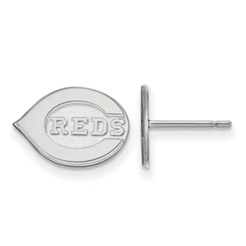 Rhodium Over Sterling Silver MLB LogoArt Cincinnati Reds Post Earrings