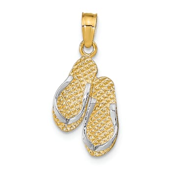 14K Two-tone Gold  3D Textured Hawaii Double Flip-Flop Pendant