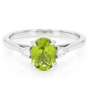 Peridot And Lab-Grown Diamond Three-Stone Ring In Sterling Silver