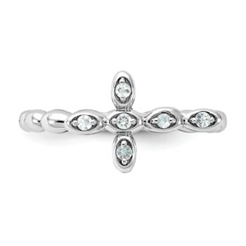 Rhodium Over Sterling Silver Stackable Expressions Cross Aquamarine Ring 0.10ctw