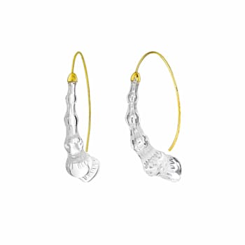 14K Yellow Gold Over Sterling Silver Wishbone Bamboo Acrylic Earrings