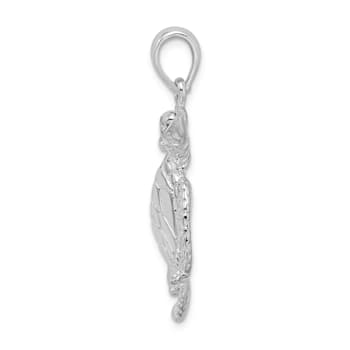 Rhodium Over Sterling Silver Polished Large Swimming Sea Turtle Pendant