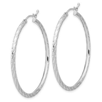 Rhodium Over 14k White Gold Polished, Satin and Diamond-Cut 1 5/8"
Hoop Earrings