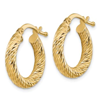 14k Yellow Gold 11/16" Diamond-Cut Round Hoop Earrings