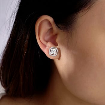 White Cubic Zirconia Platinum Over Sterling Silver Asscher Cut Earrings 4.30ctw