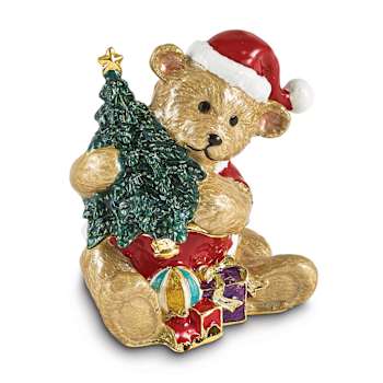 HOLLY BEAR Brown Bear with Tree Trinket Box