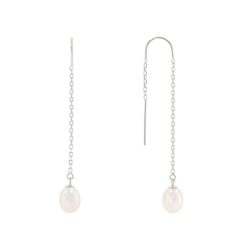 Freshwater Pearl Threader Earrings In Sterling Silver