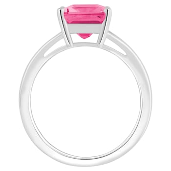 10x8mm Emerald Cut Pink Topaz Rhodium Over Sterling Silver Ring