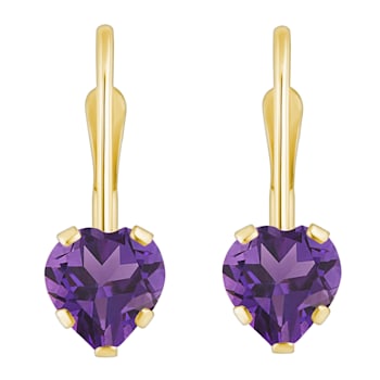 5mm Heart Shape Amethyst 10k Yellow Gold Drop Earrings