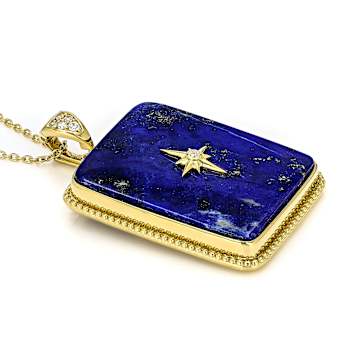 Lapis Lazuli North Star Pendant Necklace In 18K Gold Over Sterling
Silver 0.32ctw