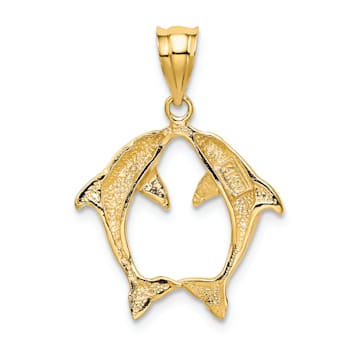 14k Yellow Gold Two Dolphins Pendant