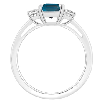 8x6mm Emerald Cut London Blue Topaz And White Topaz Rhodium Over
Sterling Silver 3-Stone Ring