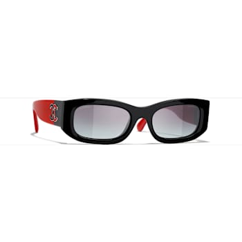 Chanel Black and Red Rectangular Frames / Gray Gradient Lenses Sunglasses