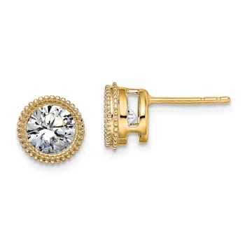 14K Yellow Gold Round Beaded Bezel G H I True Light Moissanite Earrings