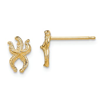 14k Yellow Gold Textured Mini Starfish Stud Earrings
