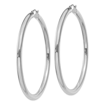 Rhodium Over 14k White Gold 2 9/16" Polished Tube Hoop Earrings