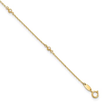 14K Yellow Gold Polished CZ Station 9-inch Plus 1-inch Extension Anklet