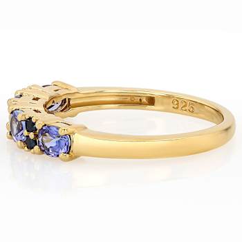 Tanzanite And Black Spinel Ring In 18K Gold Over Sterling Silver 0.71ctw
