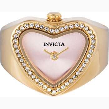 Invicta Mini 18.5mm Pink Dial Yellow Stainless Steel Band Quartz Ring Watch
