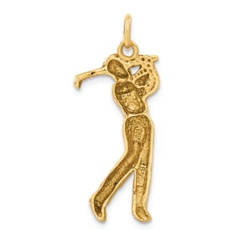 14k Yellow Gold Satin Diamond-Cut Male Golfer Charm