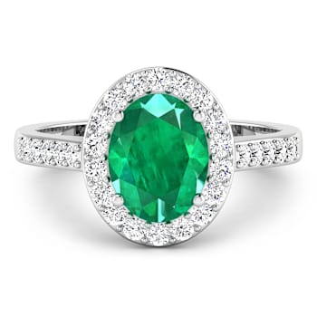 1.92ctw Green Emerald and Diamond 14K White Gold Halo Ring