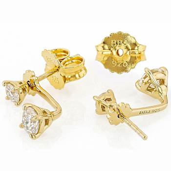 Moissanite Studs With Earring Jackets In 14K Gold