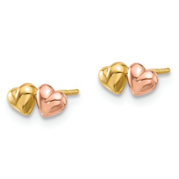 14k Yellow Gold and 14k Rose Gold Double Hearts Stud Earrings