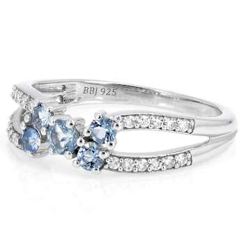 Aquamarine And Lab-Grown Diamond Bypass Ring In Sterling Silver