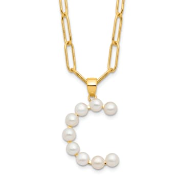 Gold Tone Sterling Silver 3-5.5mm Freshwater Cultured Pearl LETTER C
18-inch Necklace