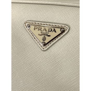 Prada Saffiano Ivory Leather Briefcase Satchel Tote Bag
