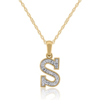 White Diamond Accent 10k Yellow Gold S Initial Pendant With 18” Rope Chain