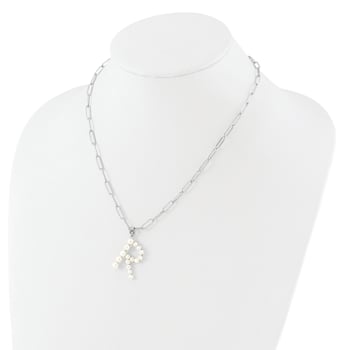 Rhodium Over Sterling Silver 3-5.5mm Freshwater Cultured Pearl LETTER R
18-inch Necklace