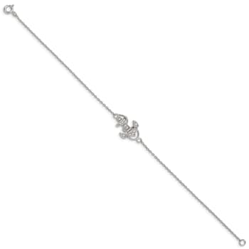 Rhodium Over Sterling Silver Polished Cubic Zirconia Anchor 7 Inch Bracelet