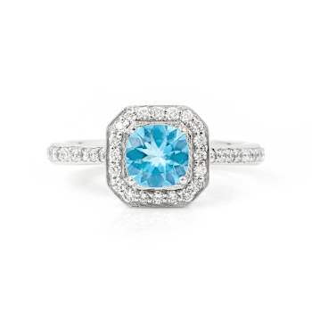 Lab Grown Diamond and Paraiba Blue Apatite Rhodium Over Sterling Silver
Cushion Cut Halo Ring