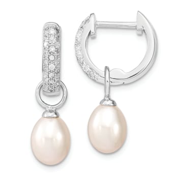 Rhodium Over Sterling Silver  7-8mm White/Pink FWC Pearl Cubic Zirconia
Changeable Earring