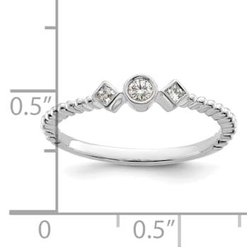 Rhodium Over 14K Gold Scalloped Band Petite Round Diamond Ring 0.1ctw