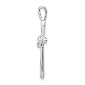 Rhodium Over 10k White Gold Diamond Cross with Heart Pendant