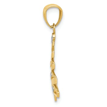 14K Yellow Gold with Rhodium Over 14K Gold Christmas Tree Pendant