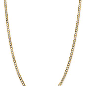 14k Yellow Gold and Rhodium Over 14k Yellow Gold 4.3mm Pavé Curb 16 Inch Chain